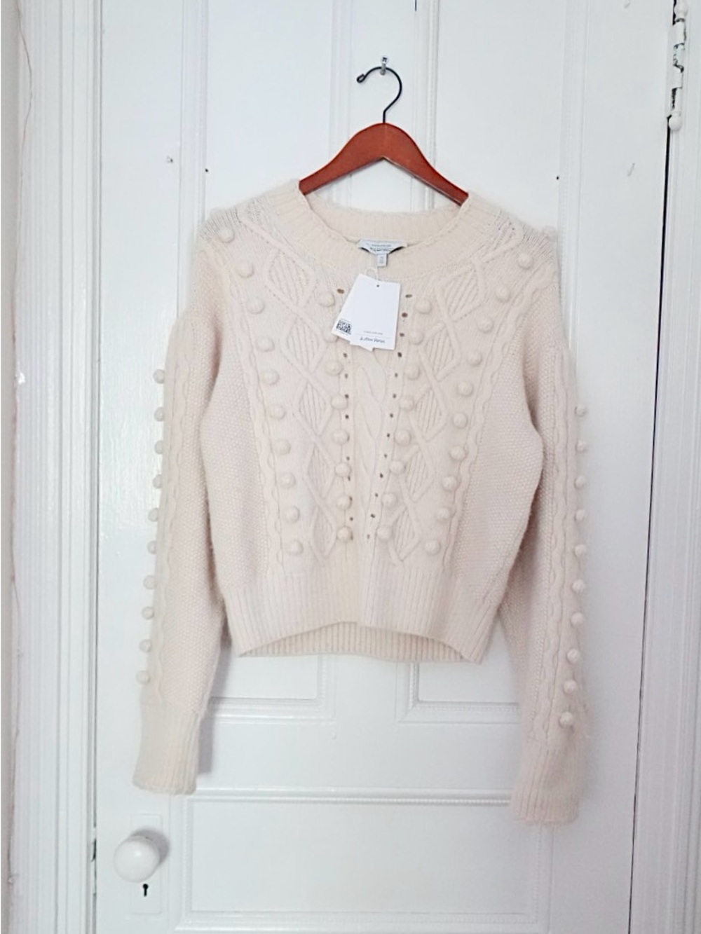 & Other Stories Cream Cable-Knit Pom-Pom Crew Sweater Size Medium - Picture 2 of 10